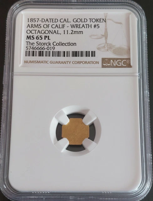 ✰ 1857 Fractional "EUREKA" ARMS OF California GOLD Octogon 50c Coin NGC MS65PL ✰
