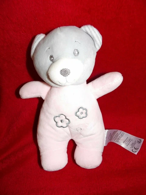 DOUDOU PELUCHE TOM ET & KIDDY Bisous d'ange OURS GRIS ROSE FLEUR  NEUF