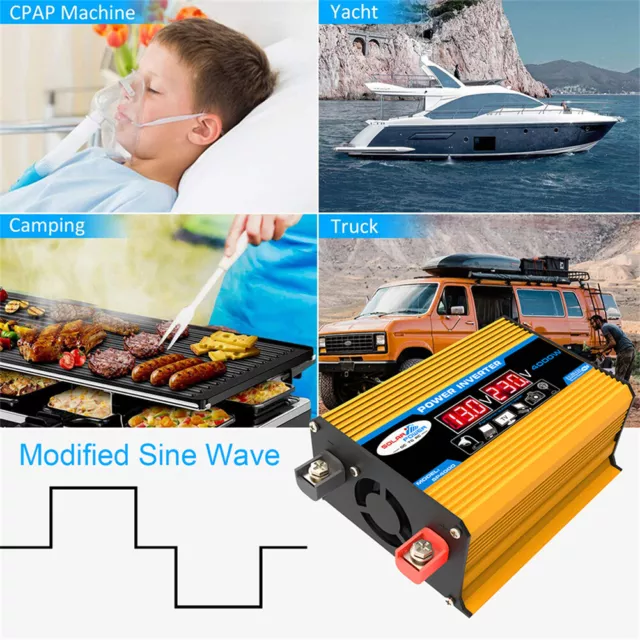 Transformador de voltaje inversor de potencia para automóvil con pantalla LCD (amarillo 12V a 110V)