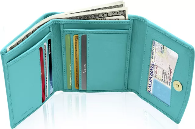 Leather Wallets For Women - Trifold Womens Wallet With Coin Purse RFID Blocking
