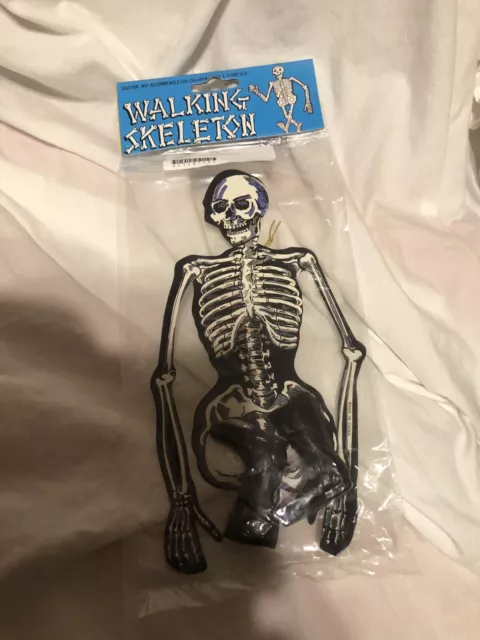 Vintage Halloween Die-cut Jointed Cardboard Walking Skeleton With Boots