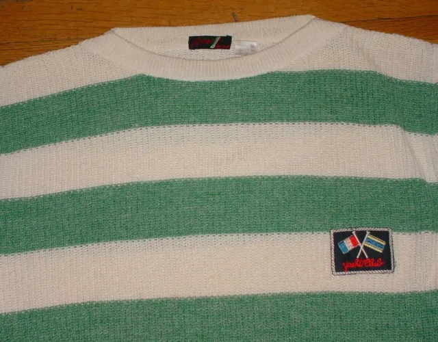 Vintage Brioni Yacht Club Sweater White Green Striped Logo Made-Italy 50 Rare!