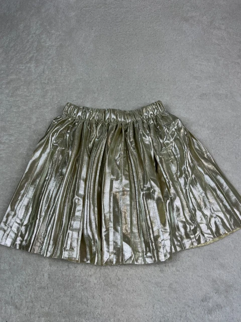 Zara Skirt And Top Set Girls Age 6 Gold Pleated Skirt Black Puff Sleeve Top