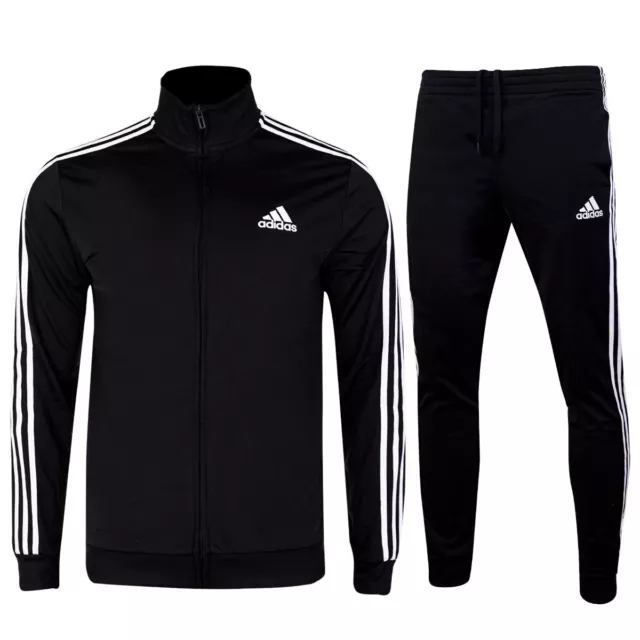 Men's Adidas 3 Stripes Tracksuit Black Jacket Pants Size S,M,L,XL,2XL