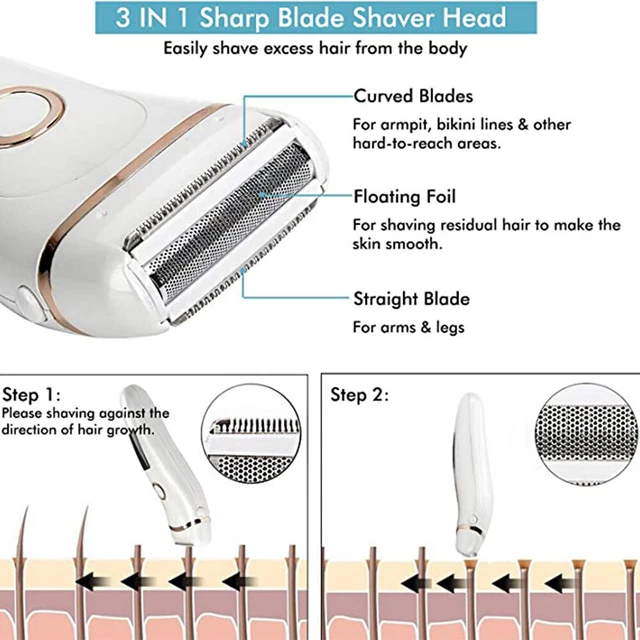 White 5 In 1 Electric Lady Shaver Bikini Trimmer For Women,Xinbarber White Hair Removal Wet&Dry Painless Shaver For Legs Underarms Eyebrow Lip Face Nose And Bikini Line Razor