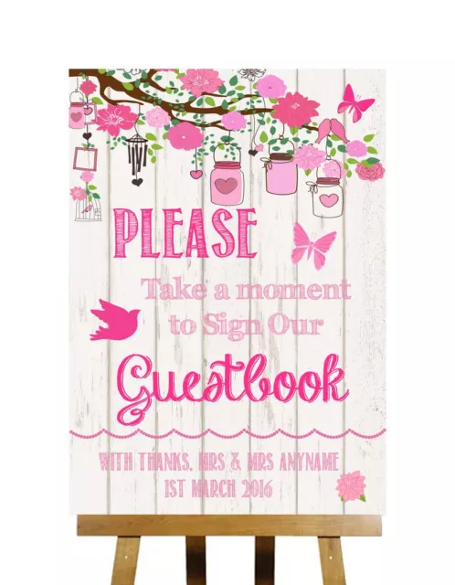 Letrero efecto madera rústica rosa en mal estado elegante nuestro libro de visitas letrero de boda personalizado