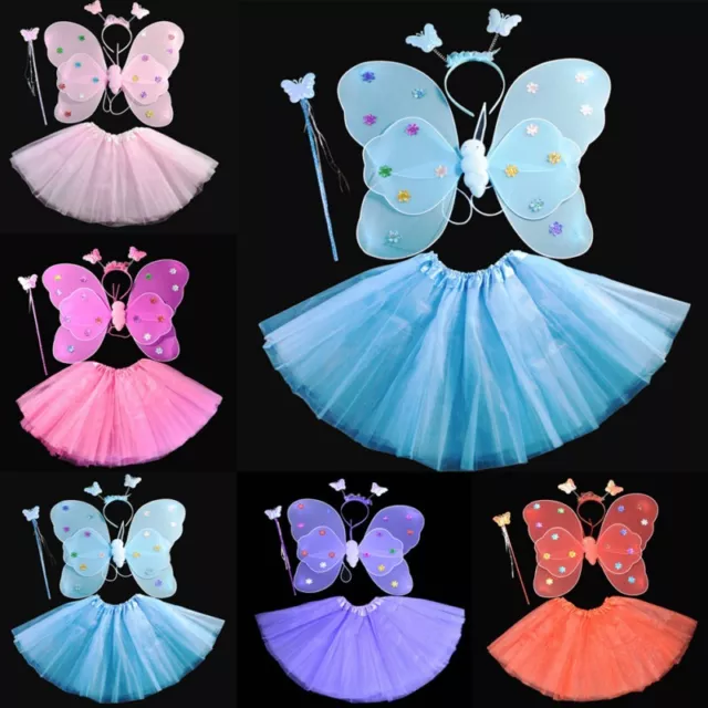 Fairy Costume Girls Kids Angel Butterfly Wing Wand Tutu Skirt Fancy Princess Set