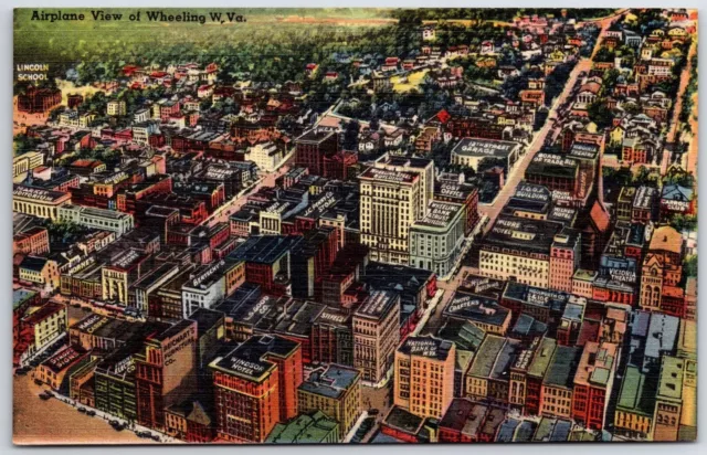 Airplane View, WHEELING WEST VIRGINA, w/ Buildings Named Linen UNP