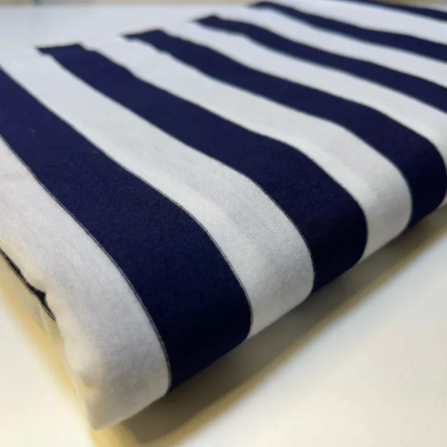 Soft Viscose Stretch Blue White Stripes Print Craft Dress Fabric 58" By Meter
