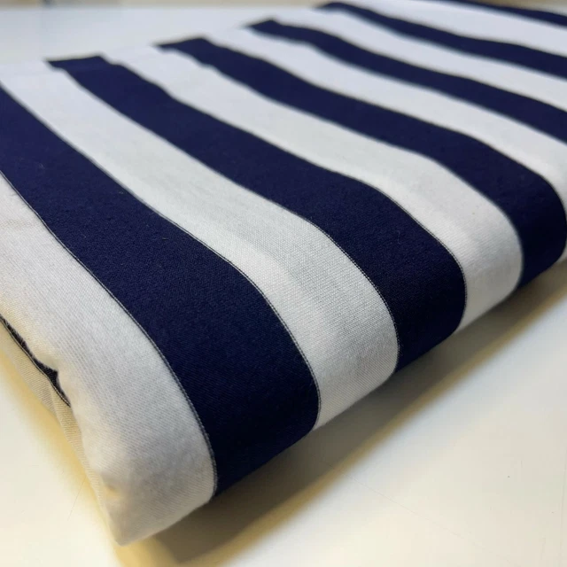 Soft Viscose Stretch Blue White Stripes Print Craft Dress Fabric 58" By Meter