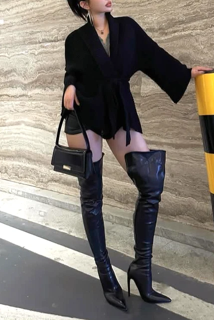 SXXY BLACK PU LEATHER BACK ZIP THIGH HIGH BOOTS 6 Uk DOMINATRIX sxxy-black-pu-leather-back-zip-thigh-high-boots-6-uk-dominatrix