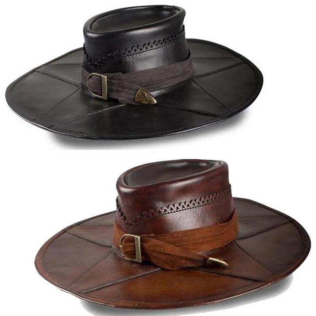 Cappello da cacciatore di streghe in pelle di qualità. Costume rievocazione o LARP nero o marrone