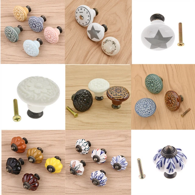 Retro Ceramic Door Knob Cabinet Hardware Handles Wardrobe Drawer Pull Holder DIY