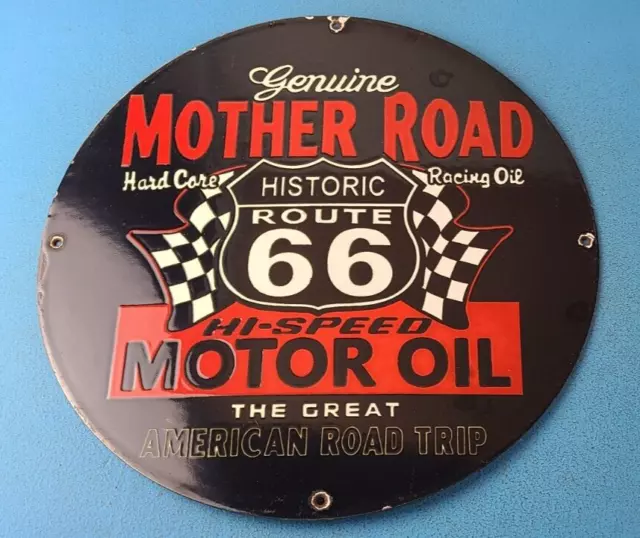 Vintage Mother Road Porcelain Hi Speed Motor Oil Route 66 Gas Pump Service Sign