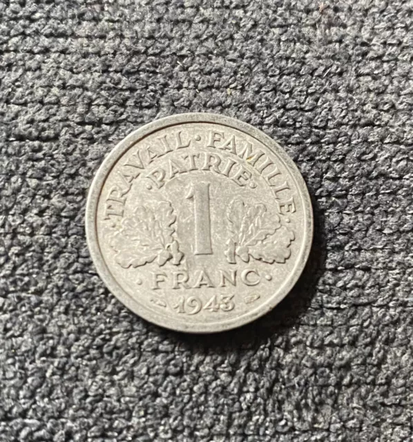 1943 World War II Nazi Vichy France 1 Franc