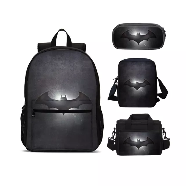 Batman Superhero Backpack Set 4Pcs School Bag Lunch Box Crossbody Bag Pen Bag