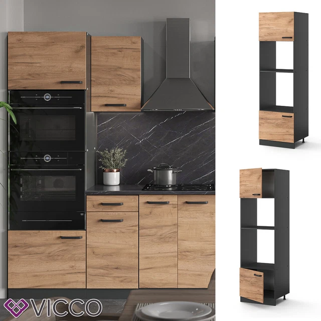 Meuble Cuisine Vintage Vicco Élément Bas De Cuisine R- Line, Zwart Brillant/ Anthracite, 80 Cm Sans Plan De Meuble Sous Evier