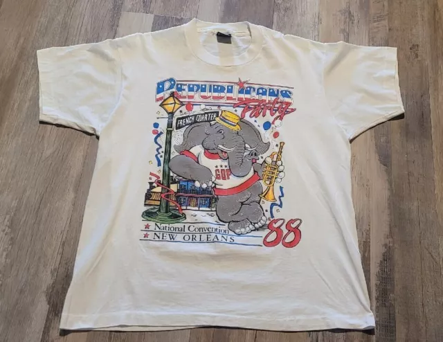 VINTAGE 80s Republican T Shirt XL National Convention New Orleans Elephant GOP