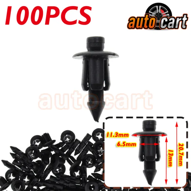 100 Pcs 6mm Hole Dia Black Plastic Push In Type Fastener Rivets Pin Clips ATV
