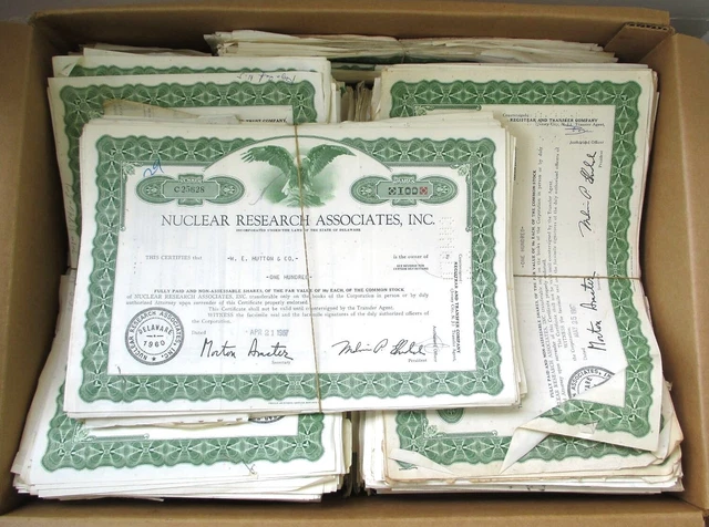 Nuclear Research Associates, Inc. 1960s 3000 Pieces Stock Certificates, Atomic