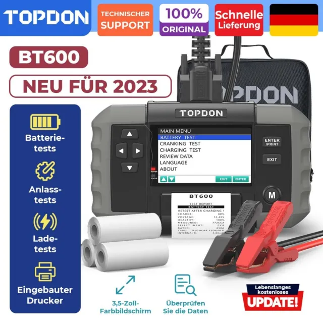 TOPDON Autobatterie Tester BT100, 12V BatterieTester KFZ mit 100