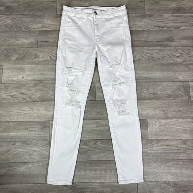 Women's American Eagle White Stretch Hi-Rise Jegging Crop Denim Jeans sz 6 Long 2