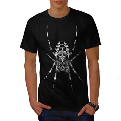 Wellcoda Spider Skull Face Mens T-shirt, Death Graphic Design Printed Tee