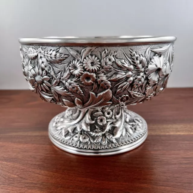 Superb S. Kirk & Son 11 Oz Coin Silver Footed Center Bowl Repousse 1890-1896