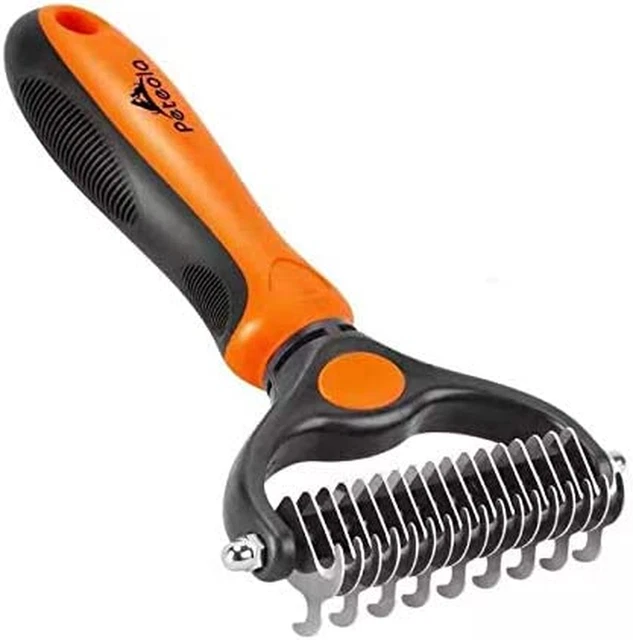 Pet Grooming Brush - 2 Sided Undercoat Rake for Cats & Dogs Comb - No More Nasty