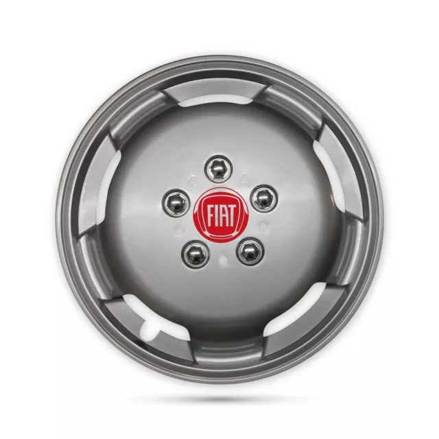 For Fiat Ducato Motorhome Camper Van 4x 15” Deep Dish Silver Wheel Trims Red
