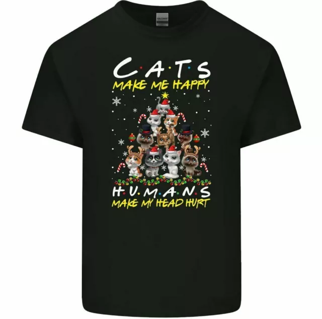 Cats Make Me Happy Christmas T-Shirt Mens Funny Tee Top Kids Kittens Unisex Xmas