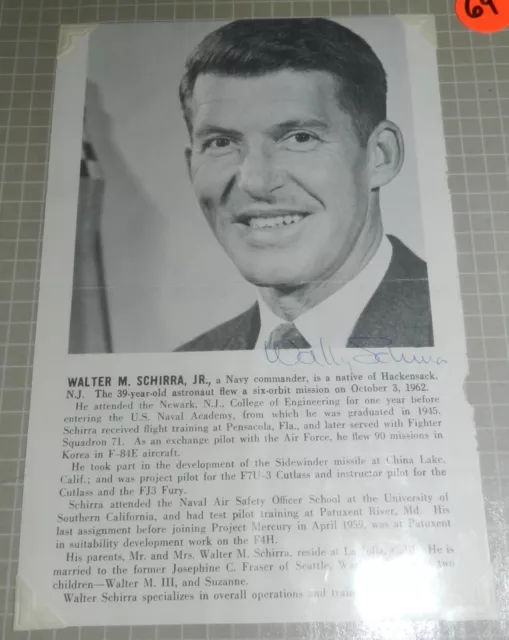 Vintage Autograph of Astronaut Walter "Wally" Schirra, Jr.  - Page from book