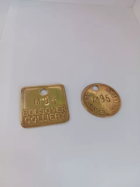 Pit Check Bolsover colliery Derbyshire brass miners coal mining tokens Pair