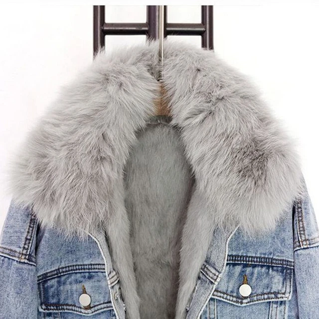 Femmes Polaire Doublé Fausse Fourrure Col Jeans Rembourré Manteau Veste Épais