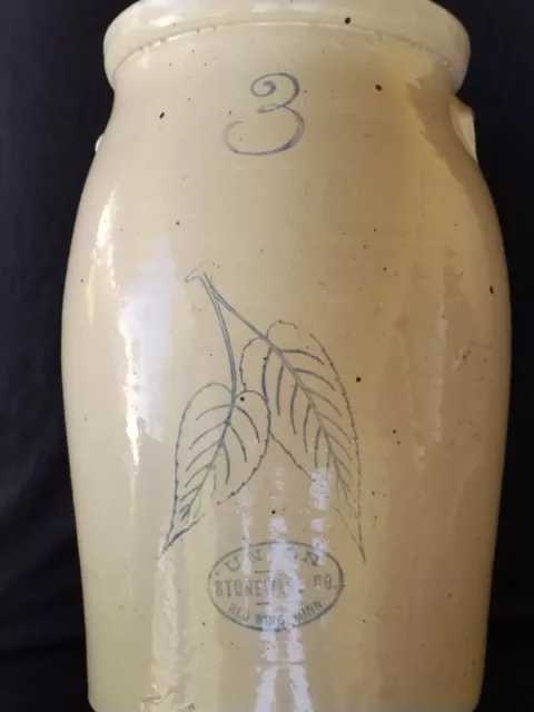 Antique Red Wing 3 Gallon Stoneware Butter Churn Crock Oval Birch Leaf 14 3/4” 3