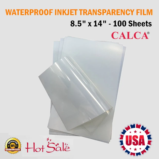 USA! 100 Sheets 8.5"x14" Screen Printing Waterproof Inkjet Transparency Film