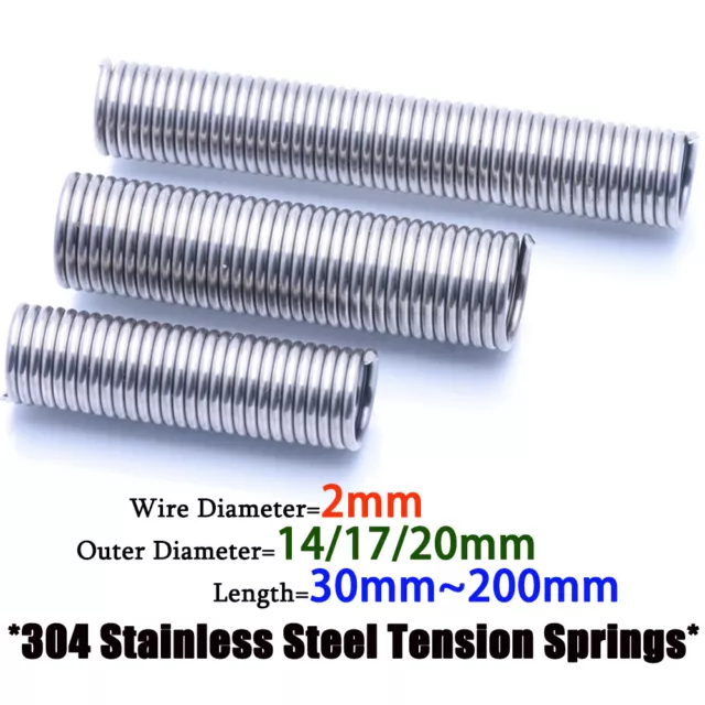 Stainless Steel Tension Spring 2mm Wire Extension Spring OD=14~20mm L=30mm~200mm