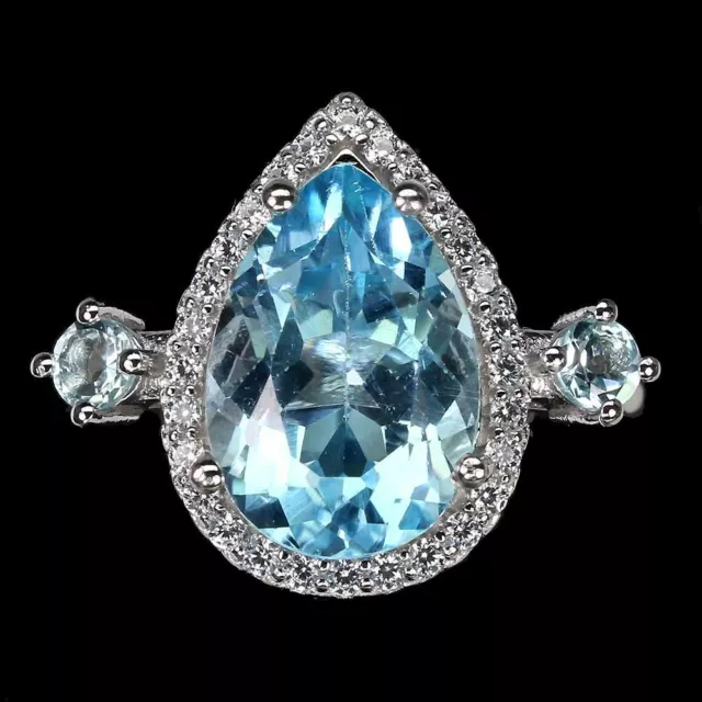 Pear Sky Blue Topaz 13x9mm Cz 14K White Gold Plate 925 Sterling Silver Ring