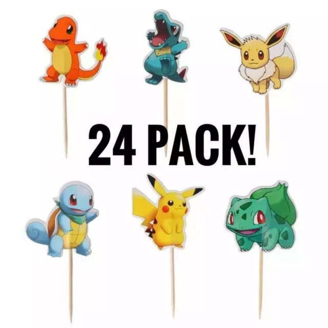 NEW 24pcs Pikachu Pokémon Cake Toppers Decorations Pikachu Cupcake Cake Toppers