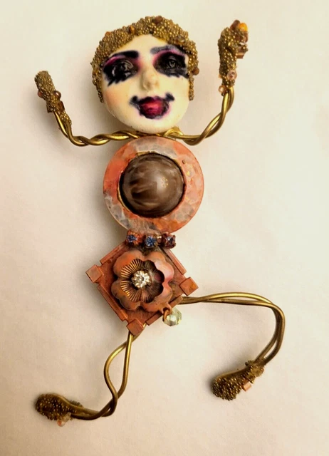 Artisan Brooch Abstract Person Wire Mixed Media Beads Woman Man Unknown Artist