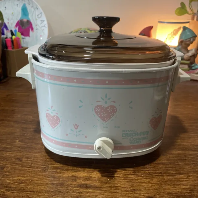 Vtg.Rival Corning Ware "Forever Yours" Crockpot-3 Qt.-A-3-B-Model 3753-Pyrex Lid