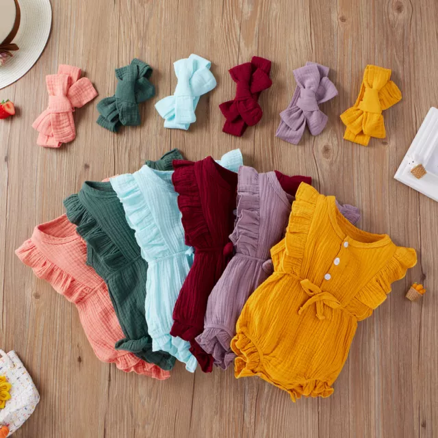 Newborn Baby Girl Clothes Ruffle Romper Jumpsuit Tops+Pants+ Headband Set Outfit