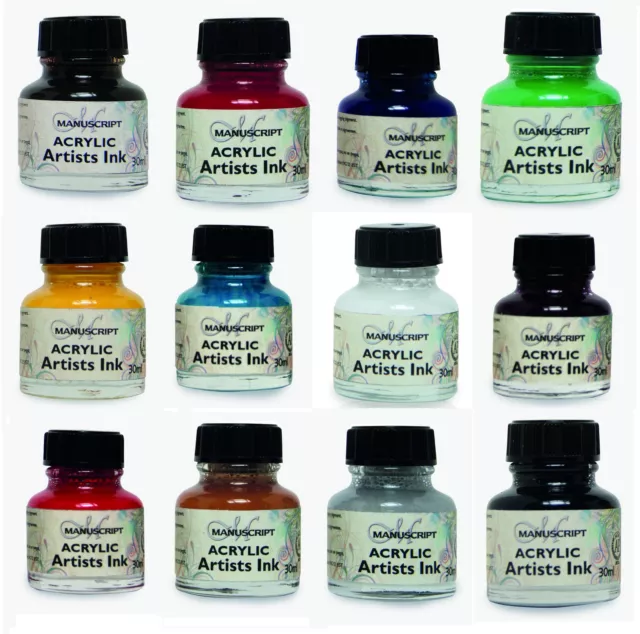 HANDSCHRIFT TAUCHER STIFT ACRYLTINTE 30ml FLASCHE 12 FARBEN KÜNSTLER KALLIGRAPHIE