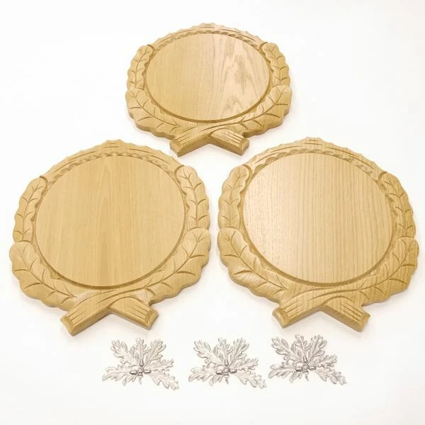 3 Pieza Placa de Jabalí Tallado Roble Claro A 19cm Con 3x 6-blättrigen Hoja 2