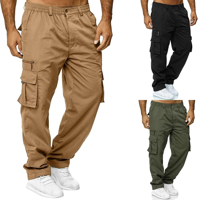 Mens Casual Cargo Combat Pants Elasticated Waist Work Pockets Joggers Trousers