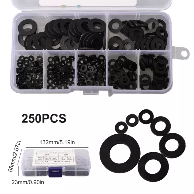 250stk Scheiben Dichtung Schwarz Plastik Flach Ring Reparatur Sortiment Set Neu