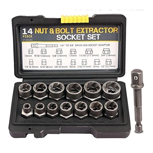 3/8” Bolt Nut Extractor Set, 13 Pcs Lug Nut Remover Kit /4”-3/4” Socket Tool