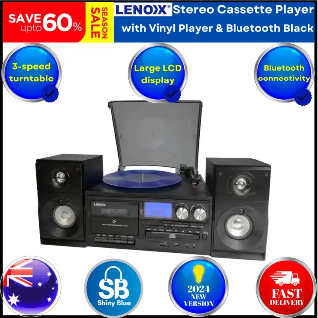 Stereo System Turntable Vinyl Record Player Cassette Recorder CD Bluetooth USB