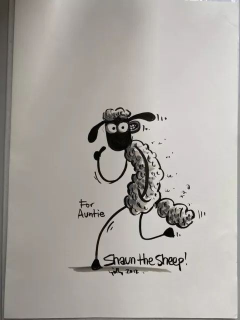 Shaun the Sheep Signed Drawing By Golly On A4 Card. Richard Starzak. Aardman