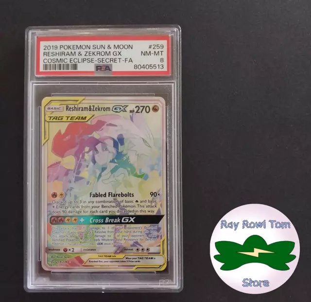 PSA 9 MINT Reshiram & Zekrom GX 222/236 SM Cosmic Eclip